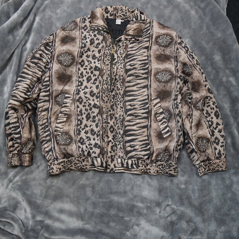 FUDA International Jacket Medium Animal Print Silk Bomber 90s Vintage Style